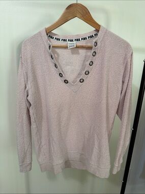 PINK Victoria's Secret Pale Pink V-Neck Eyelet Pullover Sweater